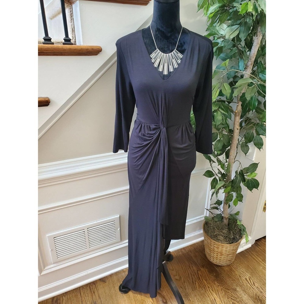 Kate & Mallory Women Black Rayon V-Neck Long Sleeve Long Maxi Dress Size Medium